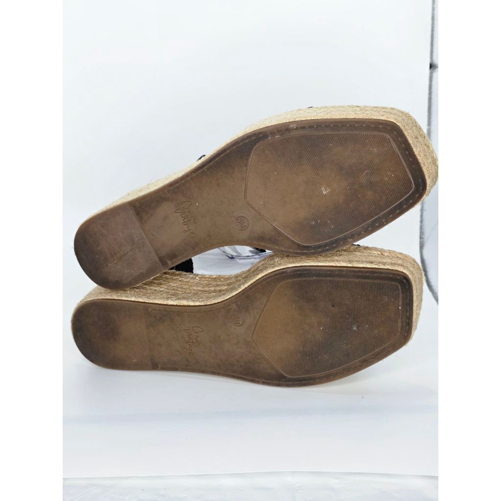 Crown Vintage Black Beige Espadrille Wedge Sandals Women’s Size 8M - Picture 5 of 6